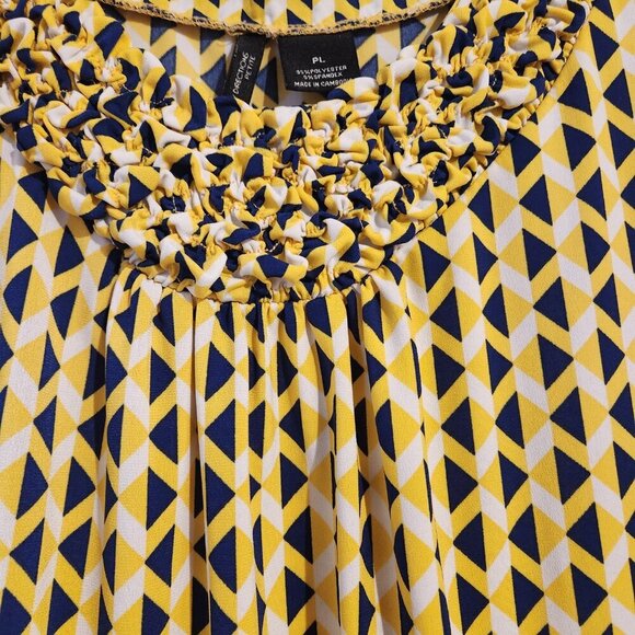 New Directions Petite Vintage Top PL Blue Yellow White Short Sleeve Blouse - Picture 2 of 8